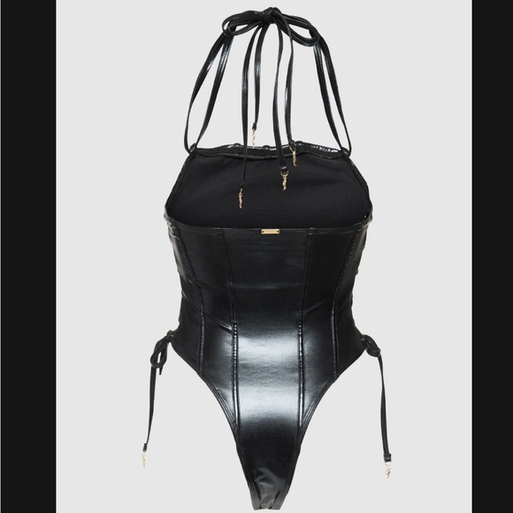 Shiny Black Halter Swim One Piece w/lace up detailing - Picture 7 of 9